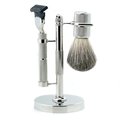 Bey Berk International Bey-Berk International BB06 Fusion Razor & Pure Badger Brush on Diamond Cut Design with Chrome Stand; Silver BB06